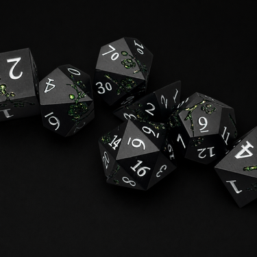Black and Emerald Cherry Blossom - Metal Dice Set