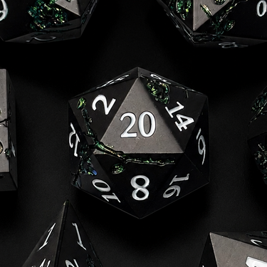 Black and Emerald Cherry Blossom - Metal Dice Set