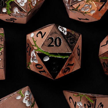 Bronze and Green Cherry Blossom - Metal Dice Set