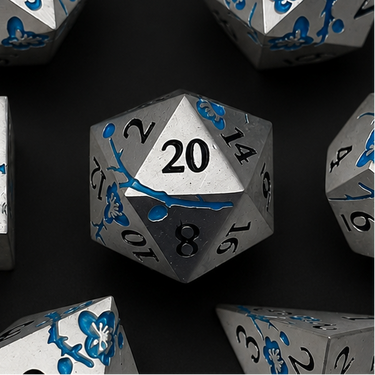 Iron Blue Cherry Blossom - Metal Dice Set